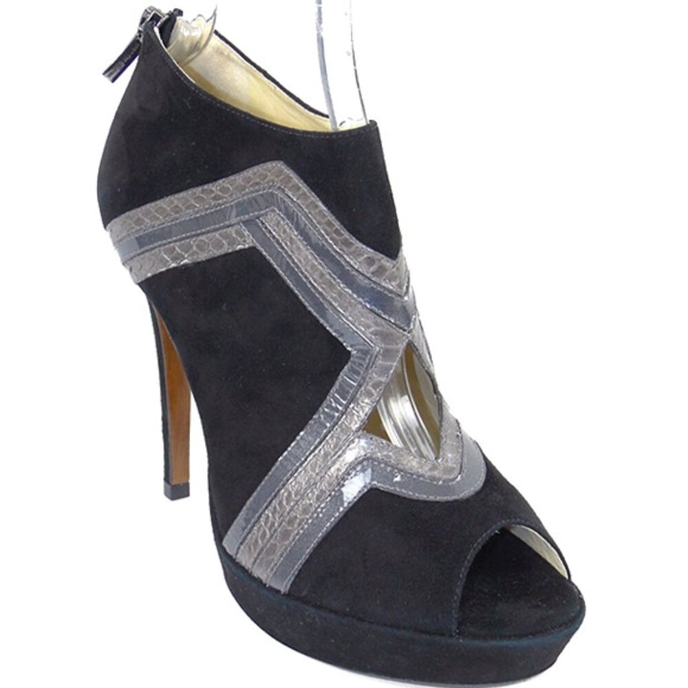 Alexandre Birman Shoes - Black Suede Peep-Toe Booties